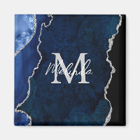Navy Blue and Silver Marble Agate
