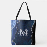 Navy Blue and Silver Marble Agate