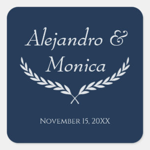 Navy Blue and Silver Square Wedding Envelope Seal