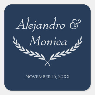 Navy Blue and Silver Square Wedding Envelope Seal