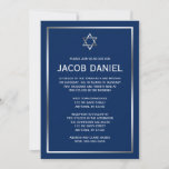 Navy Blue and Silver Star of David Bar Mitzvah Invitation<br><div class="desc">A classic navy blue and silver Bar Mitzvah invitation featuring a Star of David. Modern and formal design. Easily personalise for your event! Designs are flat printed illustrations/graphics - NOT ACTUAL SILVER FOIL.</div>