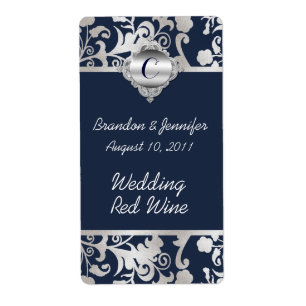 Navy Blue and Silver Tone Wedding Mini Wine Labels