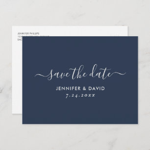 Navy Blue and Silver Wedding Save The Date Announcement Postcard