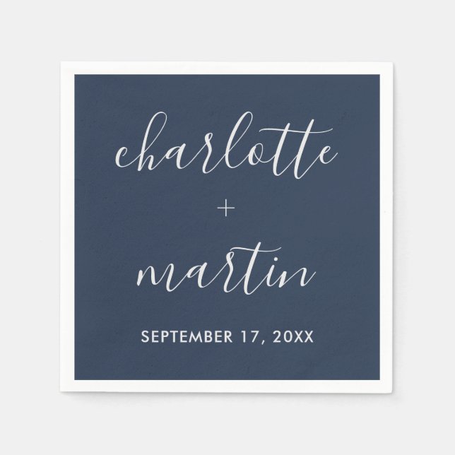 Navy Blue and Silver Wedding Shower Napkin (Front)