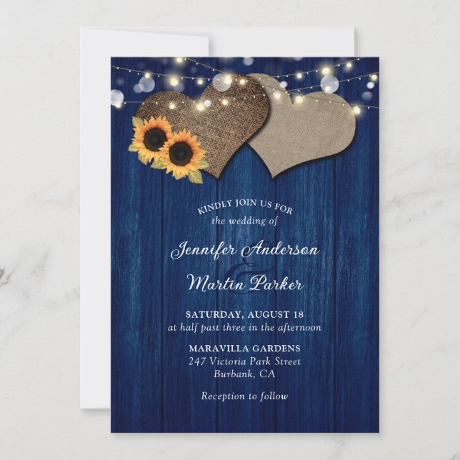 Navy Blue and Sunflower Floral Wedding Invitations (Front)