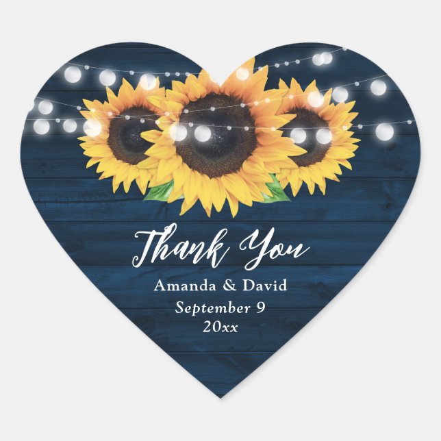 Navy Blue and Sunflower Wedding Thank You Stickers (Front)