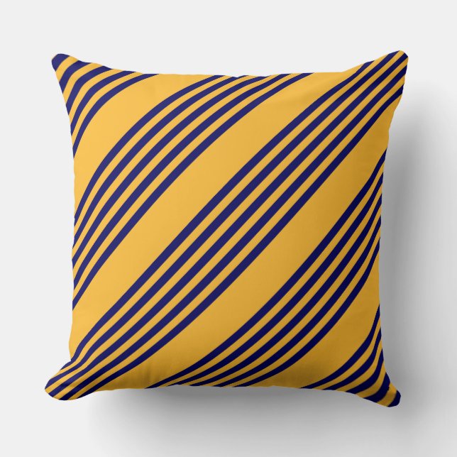 Navy blue and sunny yellow five stripes pattern cushion (Front)