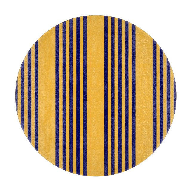 Navy blue and sunny yellow five stripes pattern cutting board (Front)