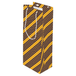 Navy blue and sunny yellow five stripes pattern wine gift bag
