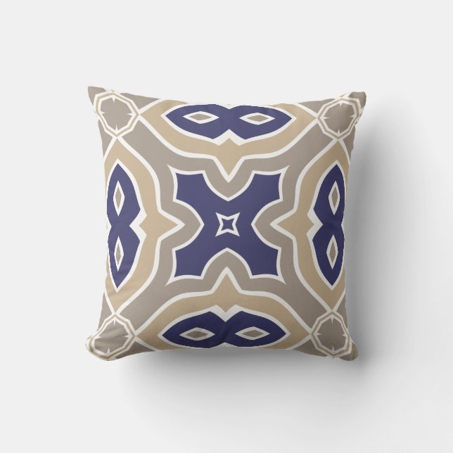 Navy Blue and Taupe Moroccan Cushion (Front)