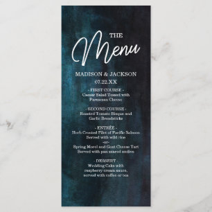 Navy Blue and Teal Watercolor & White Wedding Menu