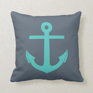 Navy Blue and Turquoise Anchor Nautical Cushion