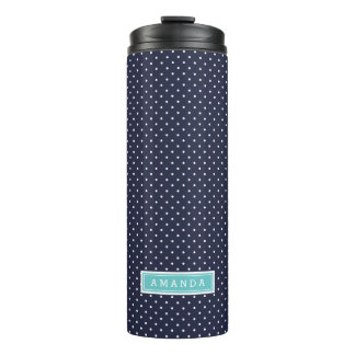 Navy Blue and Turquoise Tiny Dots Monogram Thermal Tumbler