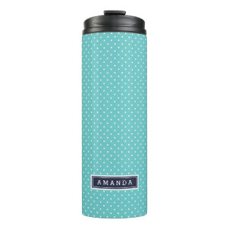 Navy Blue and Turquoise Tiny Dots Monogram Thermal Tumbler