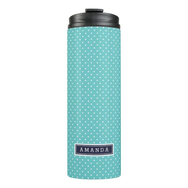 Navy Blue and Turquoise Tiny Dots Monogram Thermal Tumbler (Front)