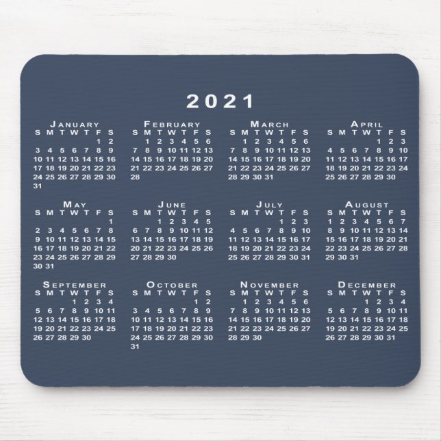 Navy Blue and White 2021 Calendar Mouse Pad (Front)