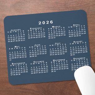 Navy Blue and White 2026 Calendar Mouse Pad