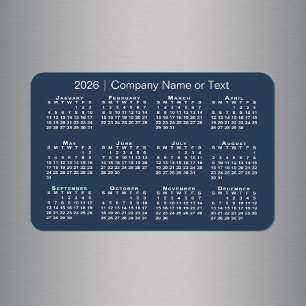 Navy Blue and White 2026 Calendar with Custom Text Magnet