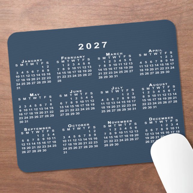 Navy Blue and White 2027 Calendar Mouse Pad (Navy Blue and White 2027 Calendar Mouse Pad in situ)