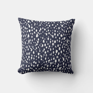 Navy Blue and White Abstract Scattered Dots Cushion