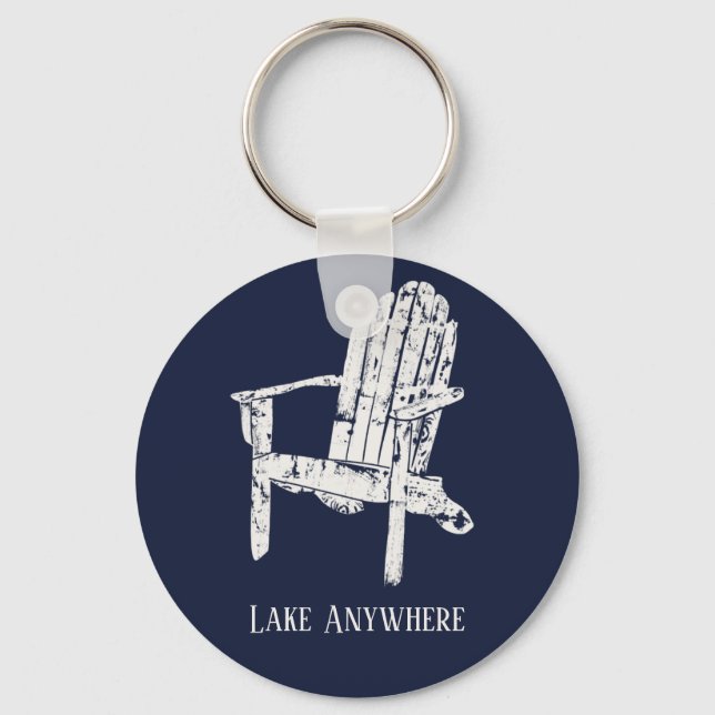 Navy Blue and White Adirondack Chair Personalised Key Ring (Front)