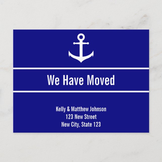 Navy Blue and White Anchor Moving Announcement (Front)