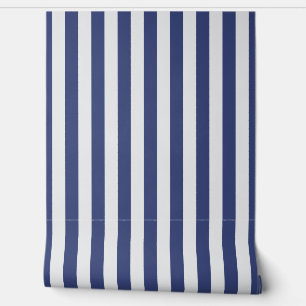 Navy blue and white awning stripe wallpaper