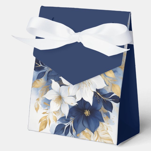 Navy Blue and White Botanical Flowers Favour Box (Front)