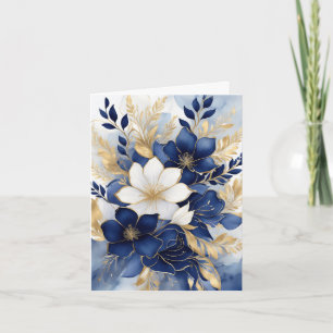 Navy Blue and White Botanical Flowers Note Card