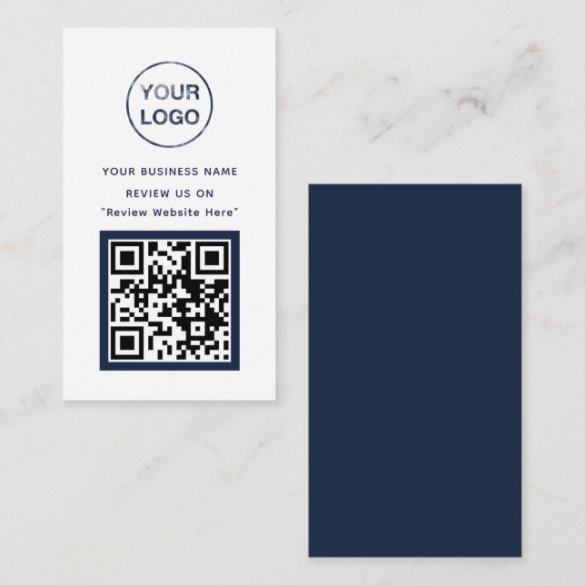 Navy Blue and White Business Review Card (Front/Back)