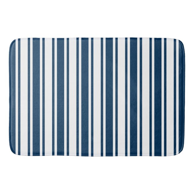 Navy blue and white candy stripes bath mat (Front)