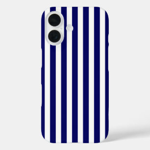 Navy blue and white candy stripes iPhone 16 case