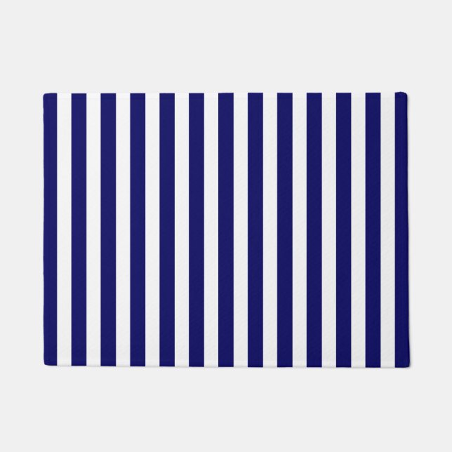 Navy blue and white candy stripes doormat (Front)