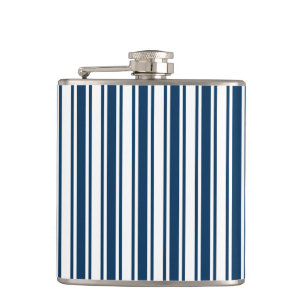 Navy blue and white candy stripes hip flask