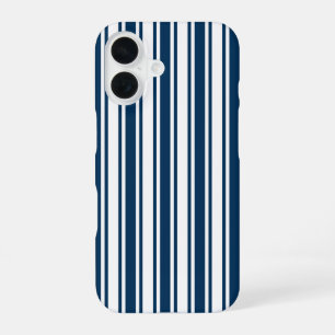 Navy blue and white candy stripes iPhone 16 case