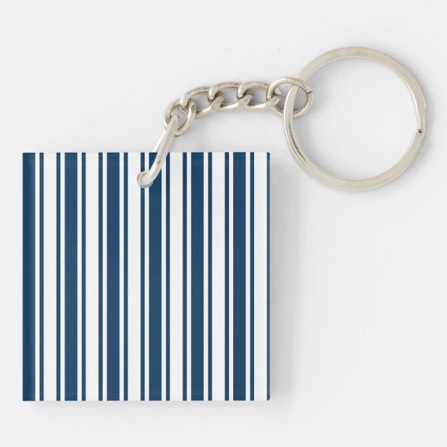 Navy blue and white candy stripes key ring (Back)