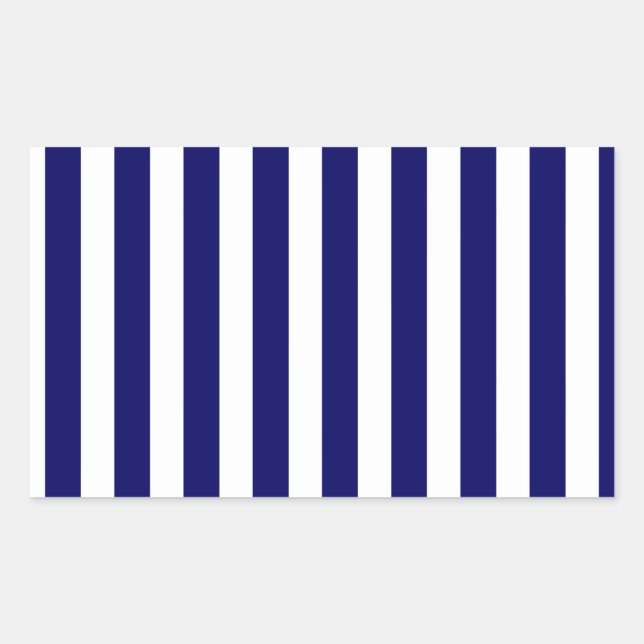 Navy blue and white candy stripes rectangular sticker (Front)