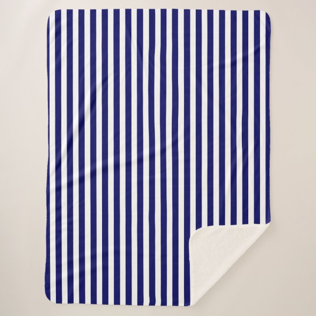 Navy blue and white candy stripes sherpa blanket (Front)