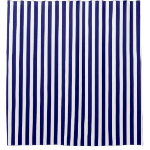 Navy blue and white candy stripes shower curtain