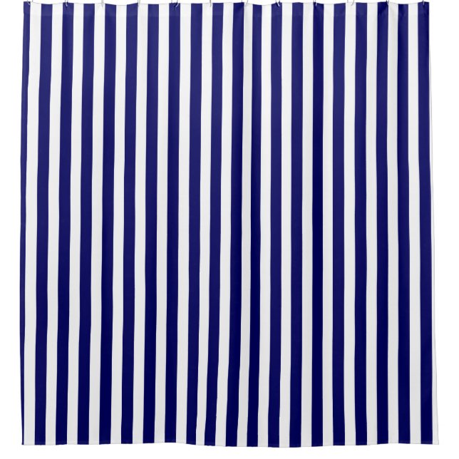 Navy blue and white candy stripes shower curtain (Front)