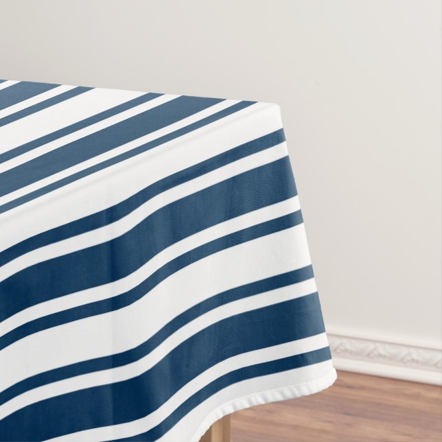 Navy blue and white candy stripes tablecloth (In Situ)