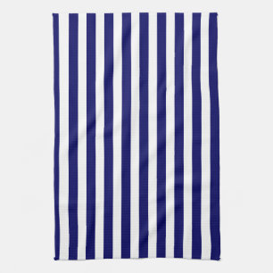 Navy blue and white candy stripes tea towel
