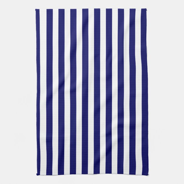 Navy blue and white candy stripes tea towel (Vertical)