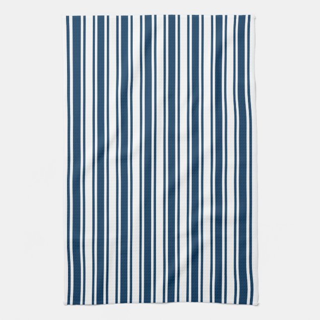 Navy blue and white candy stripes tea towel (Vertical)