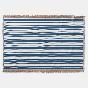 Navy blue and white candy stripes throw blanket