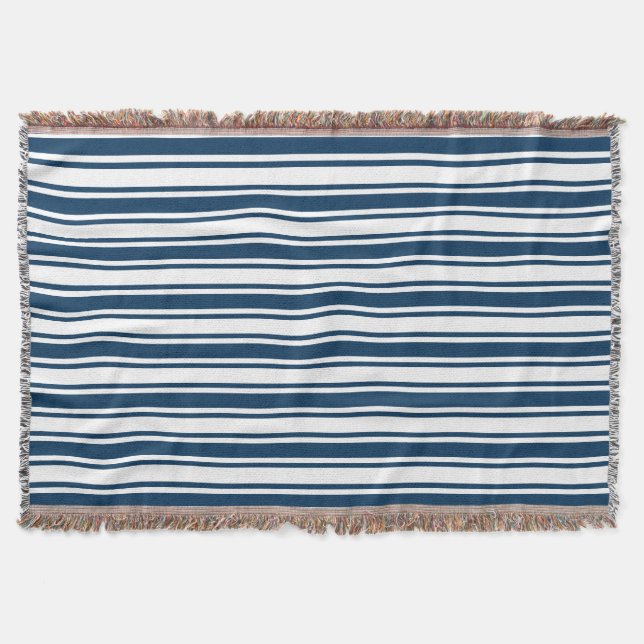 Navy blue and white candy stripes throw blanket (Front)