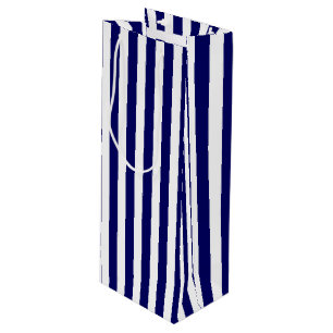 Navy blue and white candy stripes wine gift bag