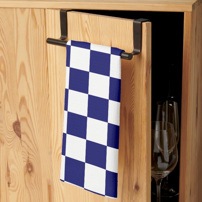 Navy Blue and White Chequerboard Pattern Tea Towel (Thirds Fold)