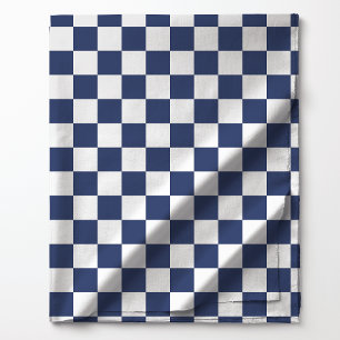 Navy Blue and White Chequered Pattern Fabric