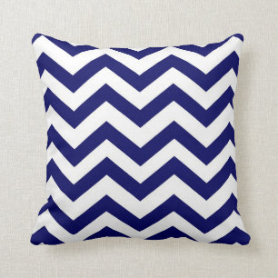 Navy Blue and White Chevron Cushion